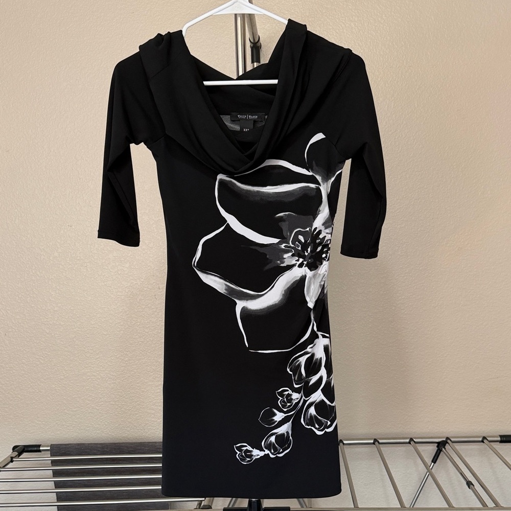 White House Black Market Black Dress with White Floral Design